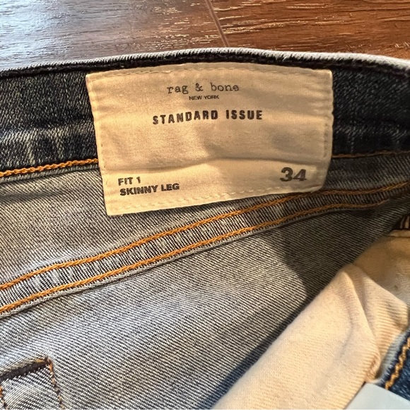 Rag & Bone Standard Issue Fit 1 Skinny Leg Jeans Blue Distressed Denim | 34 - Picture 6 of 11